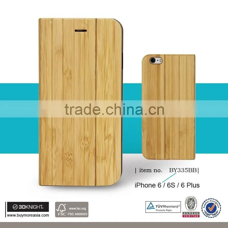 Natural Luxury Rosewood Full Wood Phone Bumper Case, Smooth Leather Wooden Stand Flip Bamboo Phone Case for iPhone 6 6s Plus