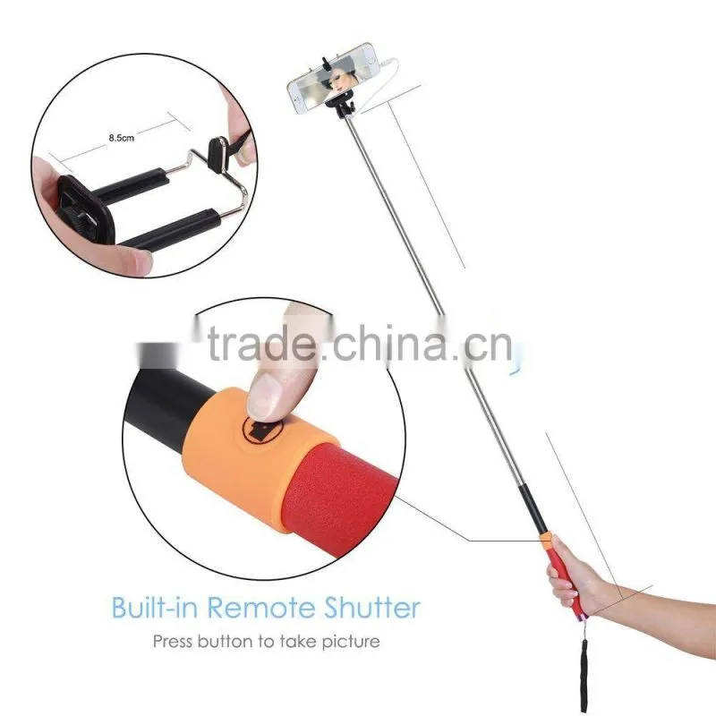 (sl) Extendable Handheld Monopod Audio Cable Wired Palo Selfie Stick For Iphone 6 plus 5s 4s Samsung Android