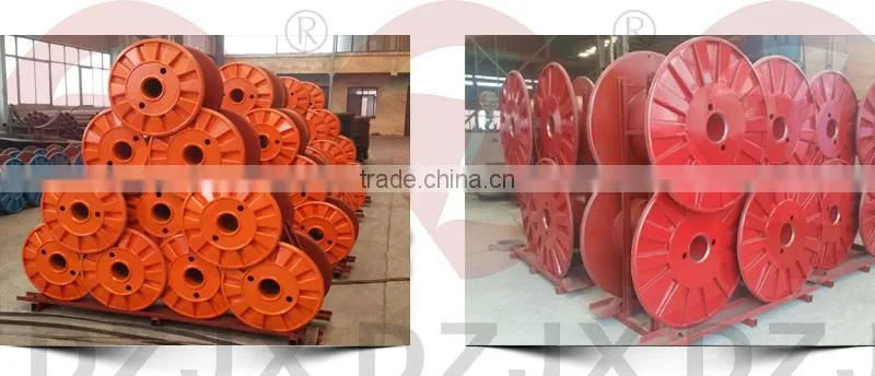Steel cable reel with pressed flanges and rounded rim