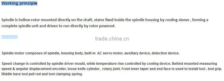 BT40, 9kw electric motor spindle for milling and carving work