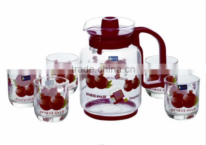 New popular high quality heat transfer printed glass water set wholesale 7 pcs glass water jug set