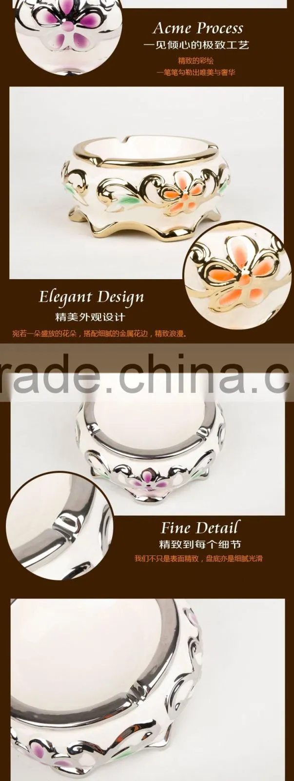 Hot Sale Smoking clear ashtray, high electroplating ceramic ashtray