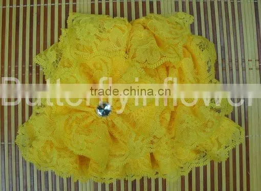 fashion silk baby auqa lace hat with lace flower baby cap
