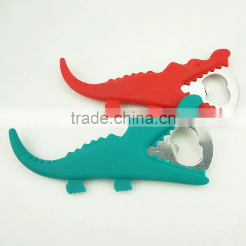 16108 crocodile shape beer bottle opener in silicone+steel
