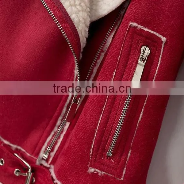 Factory supply thick shearling red women biker jacket