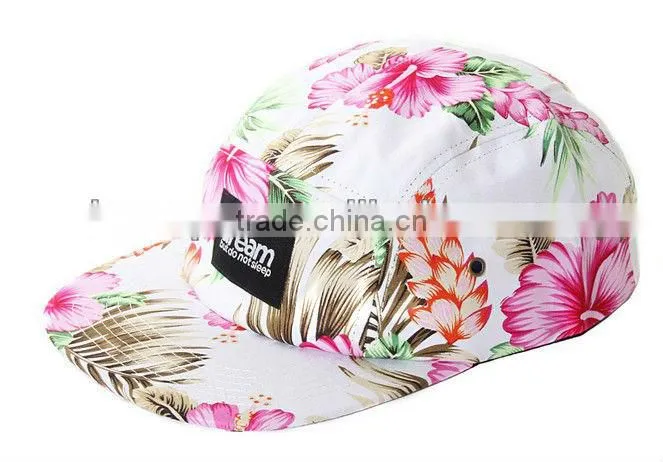 Fashion custom print pattern flower 5 panel hats/5 panel caps