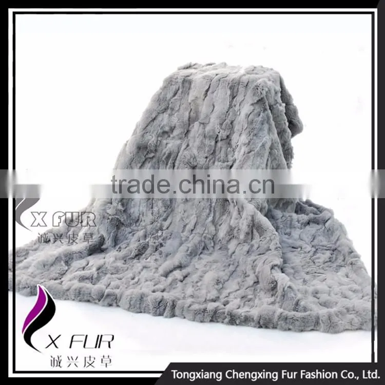 CX-D-66G Genuine Rex Rabbit Fur Natural Color Decorative Blanket Home Fur Rug