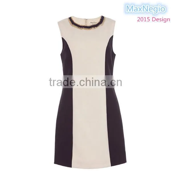 Hot sale sleeveless design patch worked cotton high fashion womens dresses