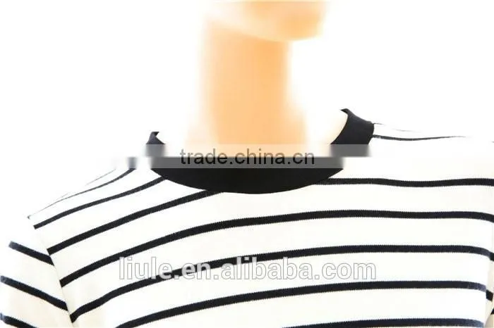 Fashion Design Lady Black and White Striped Casual Blouse Fitted Women Tops