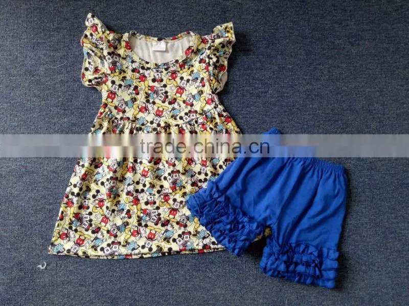 2017 wholesale kids boutique ruffle outfits skirt with cute shorts kids outfits teen girls clothing sets