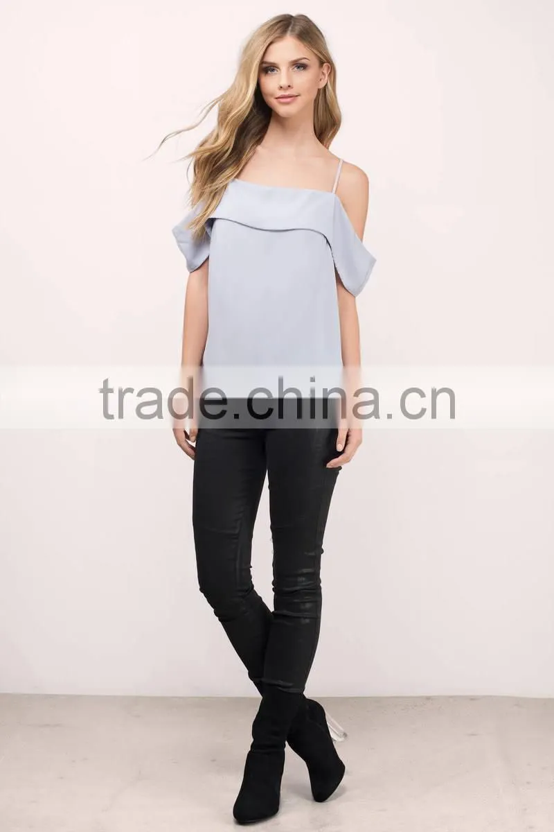 2017 Fashion lady clothing Lastest summer grey cold shoulder blouse