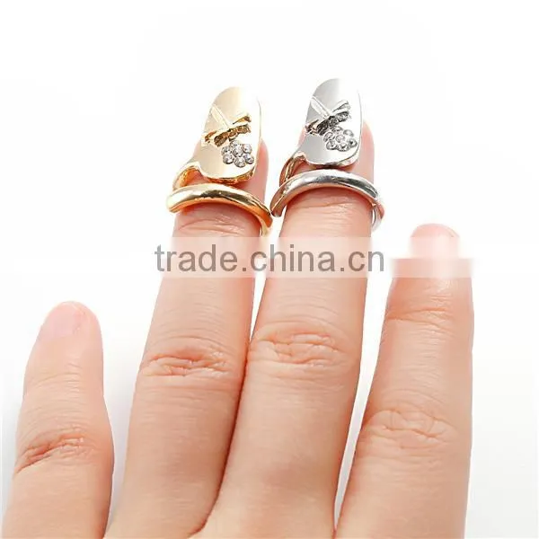 Custom Unadjustable Gold Plated Oval Butterfly Clear Rhinestone Rings