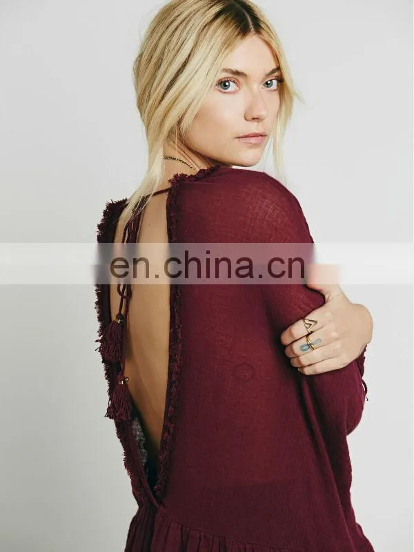 High quality raw hem cotton gauze dress fashion high low tunic dress