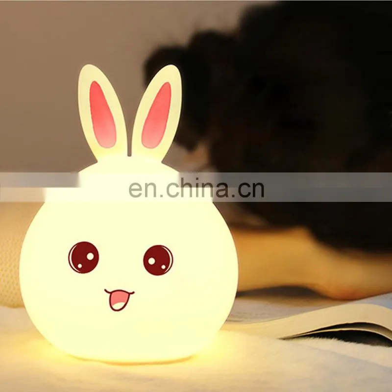 Hot Selling Lovely Rabbit Silicone Night Lamp USB Rechargeable Colorful Led Light