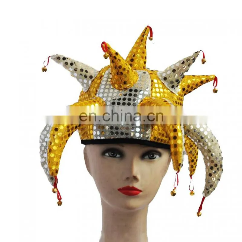 MCH-1166 Wholesale Party Carnival funny plush adult shiny women pink jester clown foam Hats with bells for adults