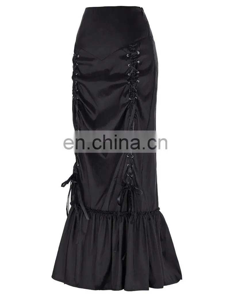 Belle Poque Women's Vintage Retro Gothic Victorian Style N/T taffeta Long Black Ruched Skirt BP000208-1