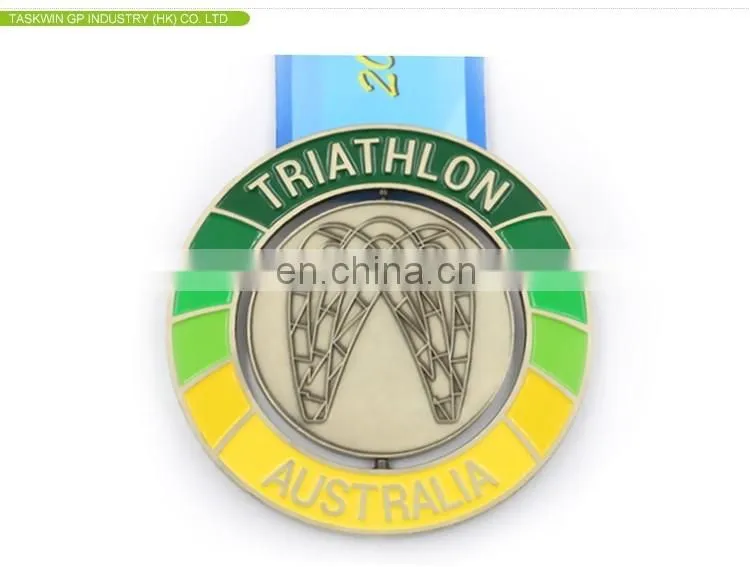 Custom shape Medals with soft enamel proess , sublimation printing ribbon