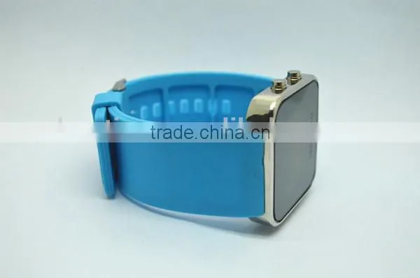 silicone wristband mirror led watch with silicone band, bright led lights,alloy watch case