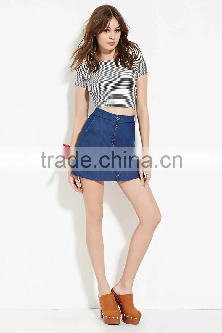 Latest tops designs girls new fashion lady blouse designs with stripe printing