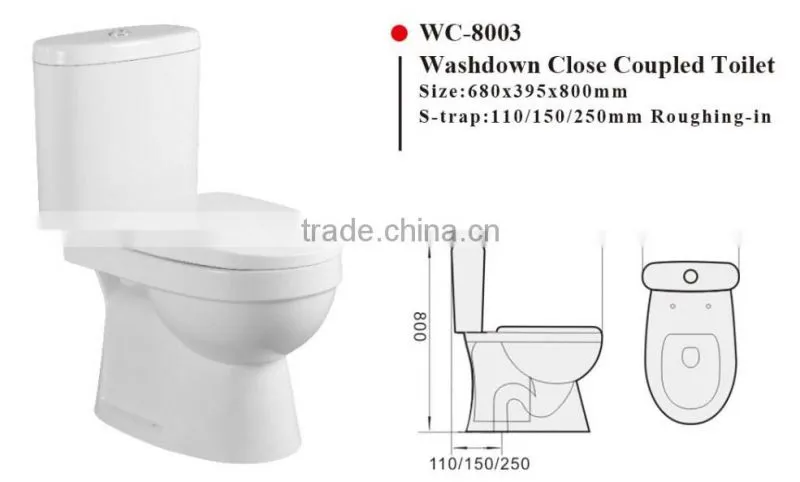 WC-8003 Washdown Two-piece Toilet with Soft Closing Cover Ramp Down Closer, Water Closet Toilet Bowl
