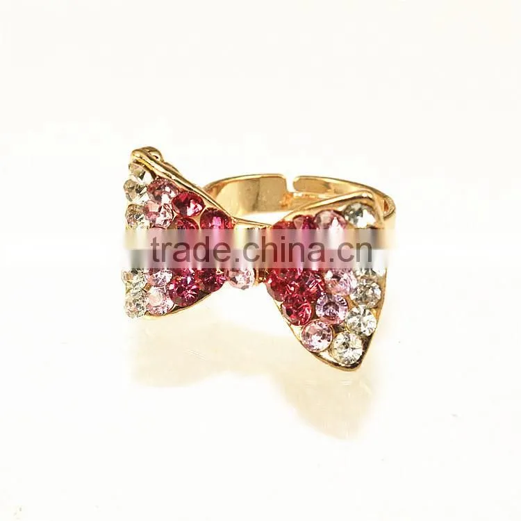 Colorful crystal paved butterfly nice design bow tie shape addustable ring
