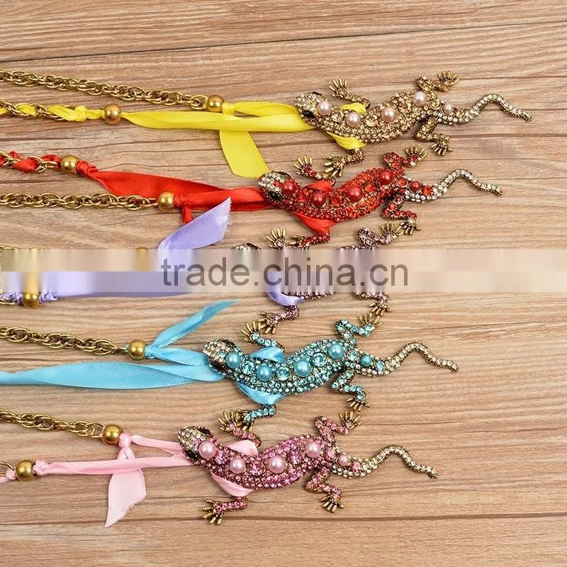 New Fashion Style Bohemian Gecko Pendant Chain Bib Statement Necklace Chain Spools