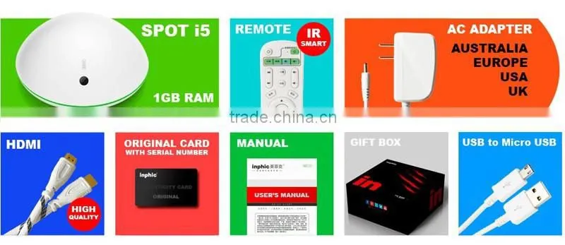 HD iptv box android 4.4 Amlogic S805 Inphic spot i5 balck white blue red colors for US UK AU EU plug best iptv ott box