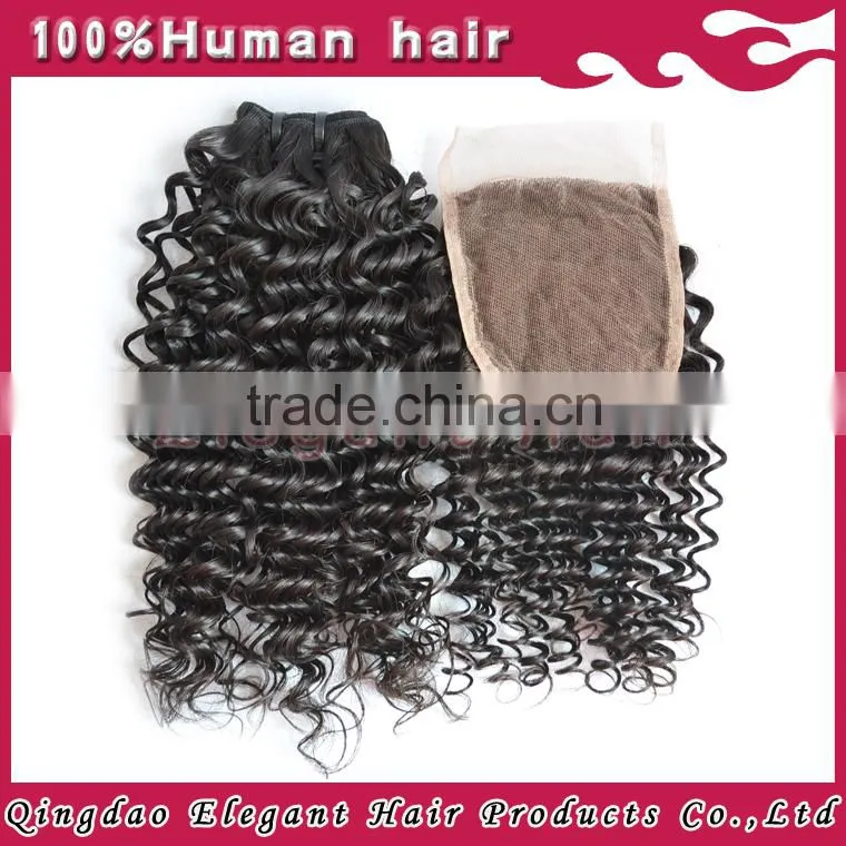 High quality Natural color wavy brazilian virgin hair bundles with lace closure