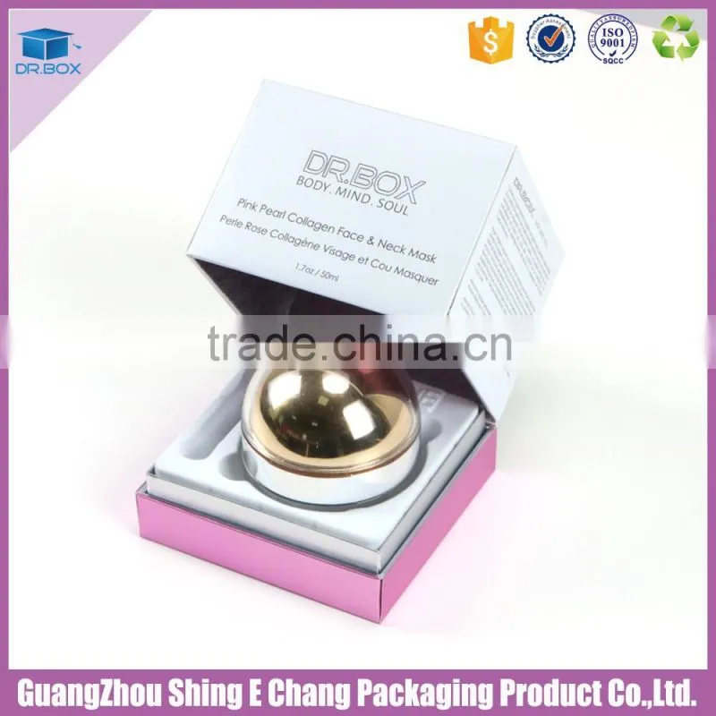 Luxury pink paperboard cosmetic box with plastic holder insert