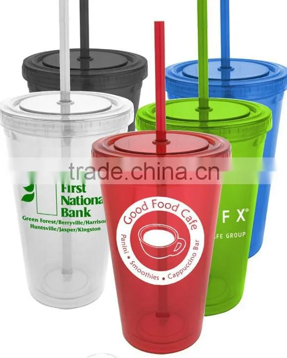 BPA Free double wall plastic cups with straw double wall tumbler - 16OZ