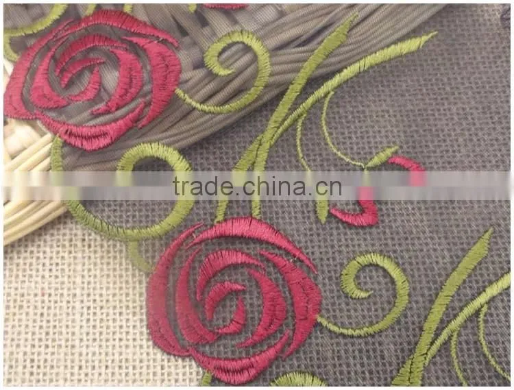 China Manufacture 2016 New Wide 6.3" Net Cloth Non-strech Big Rose Flower Embroideried Nylon Warp Knitted embroidery lace fabric