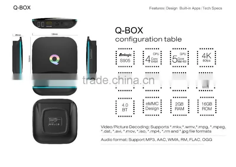 Vensmile Q-Box Android Player with Amlogic S905 TV Box Q-Box Kodi 16.0 2GB 16GB Storage Android 5.1 Smart Media Player Q-Box