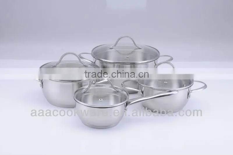 8Pcs Stainless Steel induction Cookware Set with glass lid for wholesale