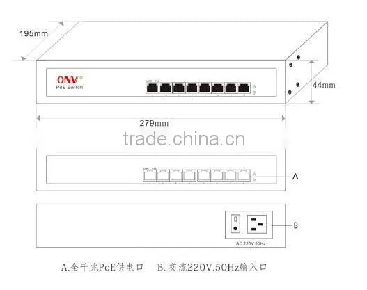 ShenZhen ONV 9 Port Power over ethernet switch with 8 POE ports 25.5W/