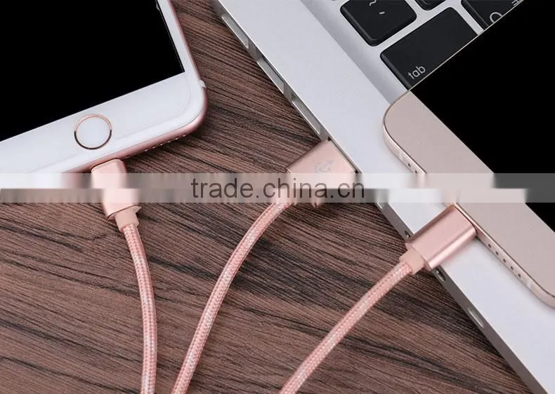 USAMS SJ046 1.2M Nylon braided 2in1 cable for iphone 6/6s/6s plus 2.1A USB Metal Weave Charging Data cable for type-c device