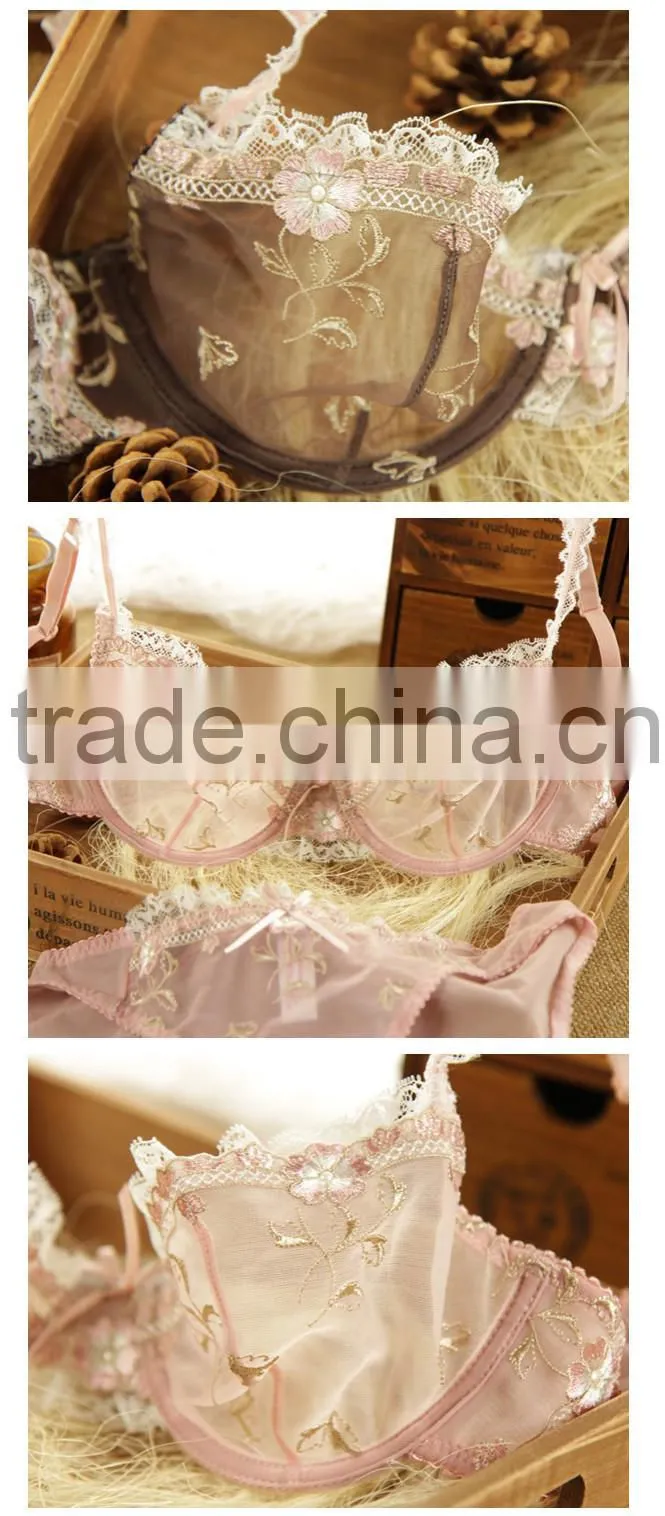 Pink Color No padding Sexy Wire Bra Set