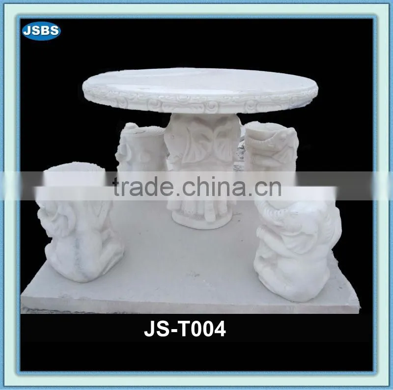 outdoor white stone elephant table and bench