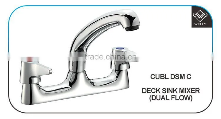 2016 Welly Modern Kitchen Double Handle Rotatable Water Basin Faucet
