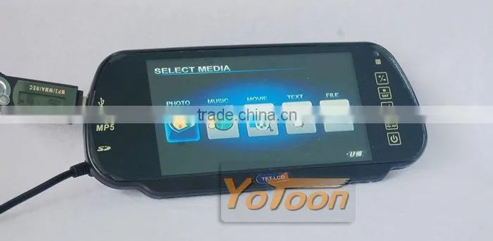 Car 7" Rear View Mirror LCD MP5 Monitor USB SD with bluetooth
