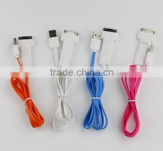 3 in 1 flat cable with micro/i4/i5 for Samsung/HTC/iPhone 4/5/6/6s