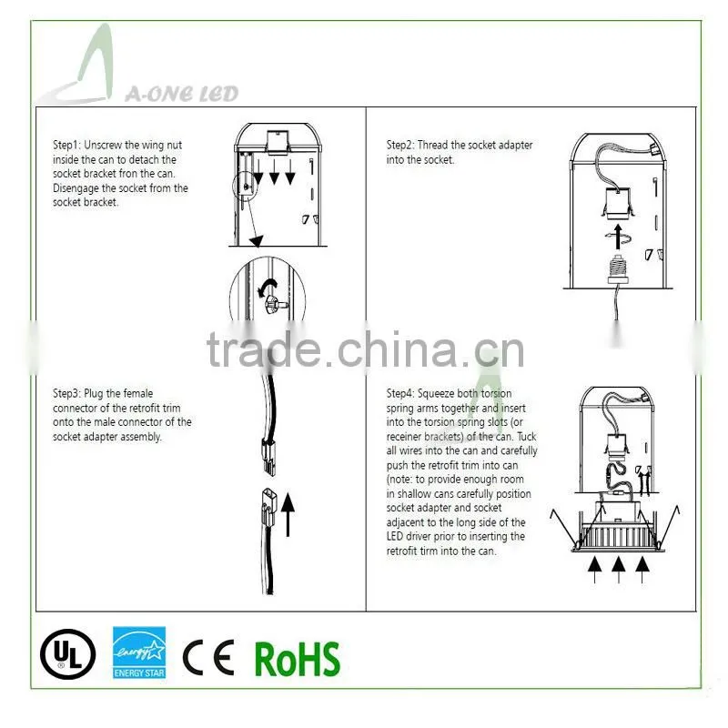 High lumen CUL /Energy Star listed 4inch 12W led downlight& Traic dimmable UL downlight 12w retrofit