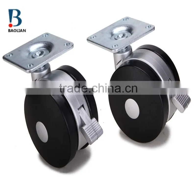 2016 newest 3-inch black metal plate nylon plastic rivet swivel caster with brake
