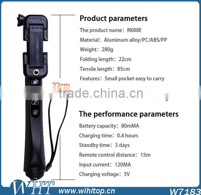 Extendable Aluminum Wireless Bluetooth Monopod Selfie Stick with Bluetooth Shutter Button