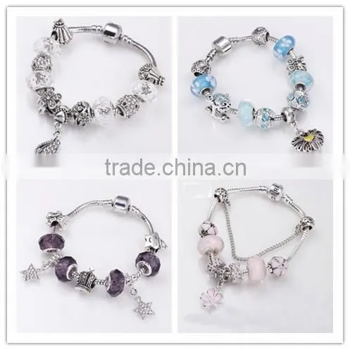 2016 Glass Bead Bracelets with Purple Glass Beads and Snowflake dangles