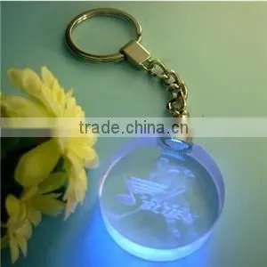 Wholesale 3d laser engraving transparent photo LED crystal glass keychain, key ring, keyholder for promotional gifts