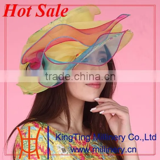 Popular design top selling organza hats and neck designs for ladies suit in China