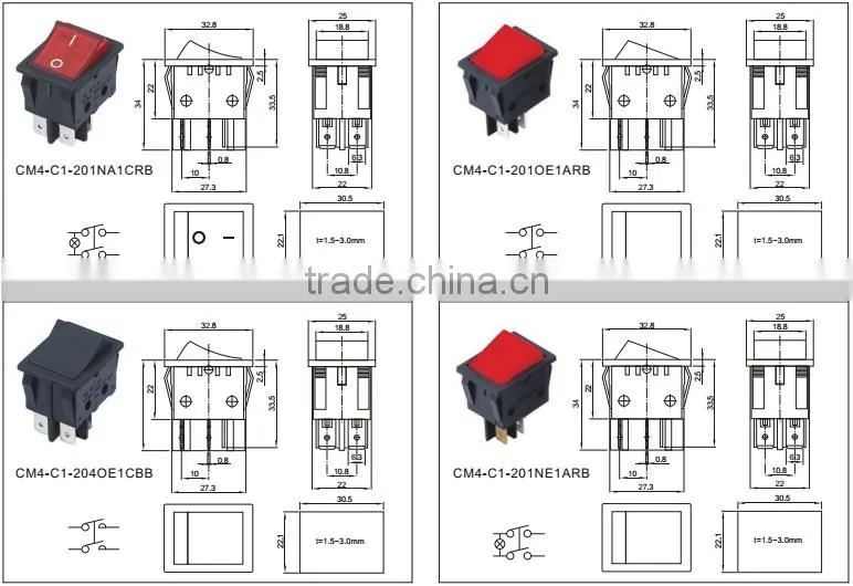 Arcolectric rocker switch 16A 250VAC heat resistance KCD4 series with screws