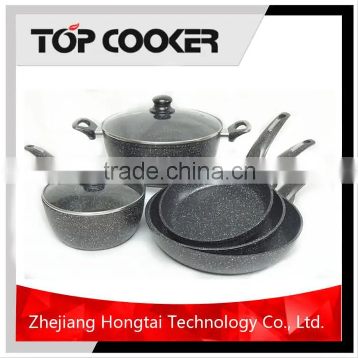 Aluminium forged m arble coated cookware set with black color