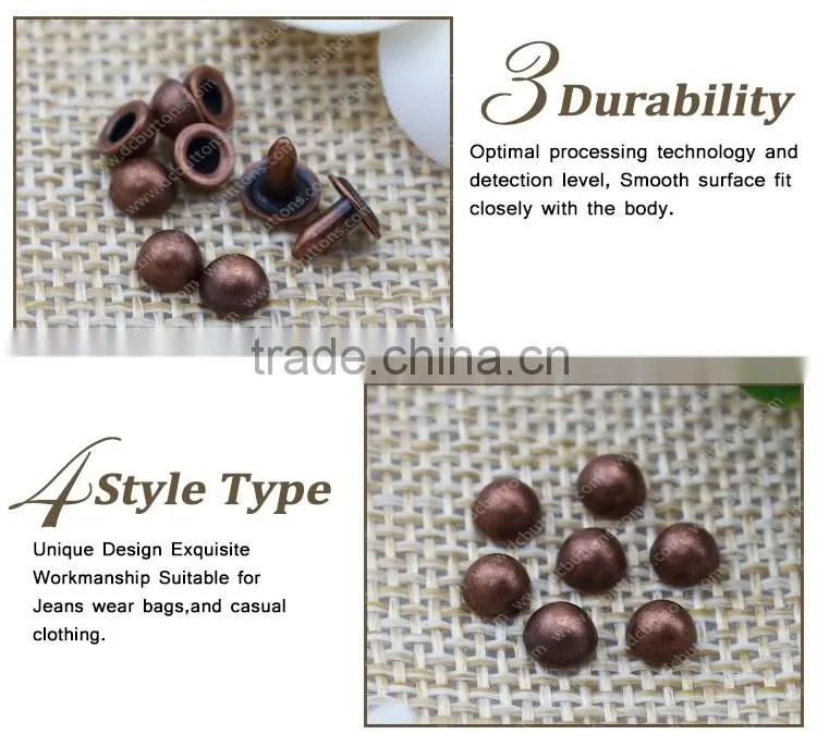 Plating washable mushroom shape copper rivet for leather