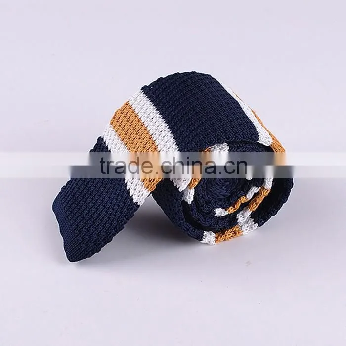 Men tie knitted white navy strips with red top knitted necktie for men superior poly material